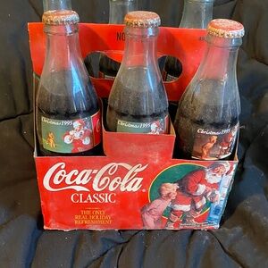 Coca Cola Classic Christmas 1995 Glass Bottles - Red and White